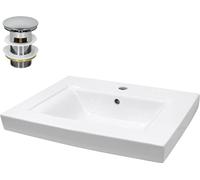 ECD Germany Lavabo de cerámica juego desagüe blanco lavamanos encimera