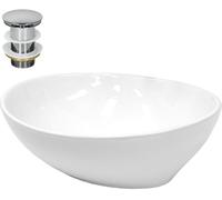 ECD Germany Lavabo de cerámica juego desagüe blanco lavamanos encimera
