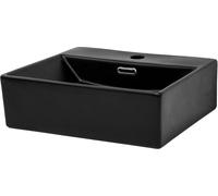 ECD Germany Lavabo negro de cerámica con rebosadero y juego de desagüe