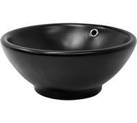 ML-Design Lavabo de Cerámica Negro Mate Redondo Ø 420 x 170 mm Con Juego De Drenaje Y Rebosadero Agujero De Desagüe Lavamanos Moderno De Encimera Sobremesa Pila Para Baño Aseo Fregadero Colgante