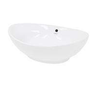 ECD Germany Lavabo Ovalado Cerámica con Agujero Grifo - Blanco - Aseo Lavamanos sobre Encimera - 590 X 390 X 200 mm - Diseño Moderno - Pila Sin Desbordamiento Desagüe para El Cuarto De Baño