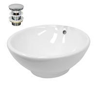 ECD Germany Lavabo sobre Encimera - 420 x 420 x 170 mm - Cerámica - Diseño Redondo - Lavadero Blanco Brillante - Lavamanos Sobremesa Sanitario Baño o Aseo - Moderno y Elegante - con Válvula Desagüe