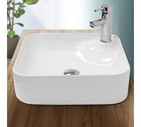 ECD Germany Lavabo sobre Encimera - 435 x 435 x 125 mm - Cerámica - Diseño Cuadrado - Lavadero Blanco Brillante - Lavamanos Sobremesa Sanitario Baño o Aseo - Moderno y Elegante - Sin Válvula Desagüe