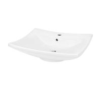 ECD Germany Lavabo sobre encimera Rectangular con Agujero desagüe cerámica - Blanco - Aseo lavamanos - 605x460x165 mm - diseño Elegante - Fregadero sin desbordamiento Pila para el Cuarto de baño