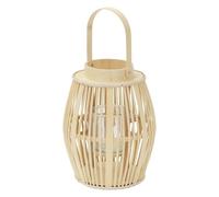ECD Germany Linterna de Bambú de Madera, 44cm de Altura, Portavelas de Jardín con Asa y Inserto de Cristal, Farolillo de Estilo Boho, Lámpara Colgante Interior/Exterior Decorativo para Terraza, Balcón