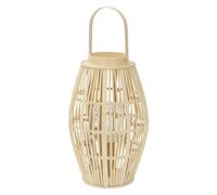 ECD Germany Linterna de Bambú de Madera, 63cm de Altura, Portavelas de Jardín con Asa y Inserto de Cristal, Farolillo de Estilo Boho, Lámpara Colgante Interior/Exterior Decorativo para Terraza, Balcón