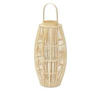 ECD Germany Linterna de Bambú de Madera, 75cm de Altura, Portavelas de Jardín con Asa y Inserto de Cristal, Farolillo de Estilo Boho, Lámpara Colgante Interior/Exterior Decorativo para Terraza, Balcón