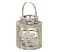 ECD Germany Linterna de Bambú de Madera, Altura 40,5 cm, Portavelas de Jardín con Asa y Inserto de Cristal, Farolillo de Estilo Boho, Lámpara Colgante Interior/Exterior Decorativo para Terraza, Balcón