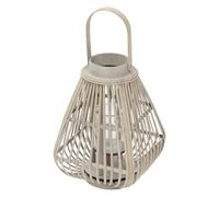 ECD Germany Linterna de Bambú de Madera, Altura 42,5cm, Portavelas de Jardín con Asa y Inserto de Cristal, Farolillo de Estilo Boho, Lámpara Colgante Interior/Exterior Decorativo para Terraza, Balcón