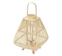 ECD Germany Linterna de Bambú Madera, 55,5 cm de Altura, Portavelas de Jardín con Asa y Inserto de Cristal, Farol de Estilo Boho, Lámpara Colgante Interior/Exterior Decorativo para Terraza, Balcón