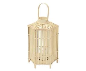 ECD Germany Linterna de Bambú Madera, 60 cm de Altura, Portavelas de Jardín con Asa y Inserto de Cristal, Farol de Estilo Boho, Lámpara Colgante Interior/Exterior Decorativo para Terraza, Balcón