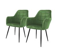 ECD Germany Set 2X Sillas de Comedor Verde Salvia Asiento Moderno Tapizado de Terciopelo Patas de Metal Negras, Respaldo y Reposabrazos Ergonómicos Sillón Moderno para Salón Oficina Dormitorio Cocina