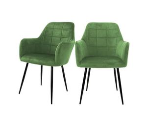ECD Germany Set 2X Sillas de Comedor Verde Salvia Asiento Moderno Tapizado de Terciopelo Patas de Metal Negras, Respaldo y Reposabrazos Ergonómicos Sillón Moderno para Salón Oficina Dormitorio Cocina