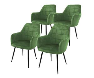 ECD Germany Set 4X Sillas de Comedor Verde Salvia Asiento Moderno Tapizado de Terciopelo Patas de Metal Negras, Respaldo y Reposabrazos Ergonómicos Sillón Moderno para Salón Oficina Dormitorio Cocina