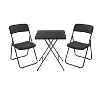 ECD Germany Set de 3 Muebles Plegables para Exterior, de Acero Negro y Aspecto de Ratán, Mobiliario de Jardín Balcón o Terraza para 2 Personas, Mesa + Sillas, Resistente a la Intemperie y a Rayos UV