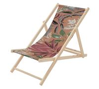 ECD Germany Silla de Playa de Madera con Diseño Floral Marrón-Rojo-Verde Tumbona Plegable con Respaldo Ajustable en 3 Posiciones de Reclinación Asiento de Relax para Jardín o Piscina, hasta 120 kg