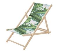 ECD Germany Silla de Playa de Madera con Diseño Tropical Verde-Blanca Tumbona Plegable con Respaldo Ajustable en 3 Posiciones de Reclinación Asiento de Relax para Jardín o Piscina, hasta 120 kg