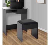 ECD Germany Taburete de Tocador 40 x 43 x 29,5 cm Negro Asiento de Madera con Cojín Acolchado y Funda de Polipiel Silla Cómoda Tapizada Banqueta Auxiliar de Maquillaje Mueble Decorativo Elegante