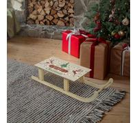 ECD Germany Trineo Decoración Navideña de Madera, 60x21x13,5cm Marrón Iluminación 60 Leds Blanco Cálido, Adorno Navideño, Función con Pilas, Accesorio Festivo Ornamento Original para Árbol de Navidad