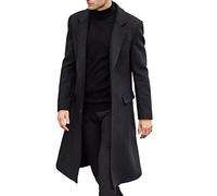 ECDAHICC - Abrigo de lana para hombre, informal, entallado, largo, cuello con muesca, abrigo con solo una fila de botones, abrigo de invierno cálido, Negro , XL