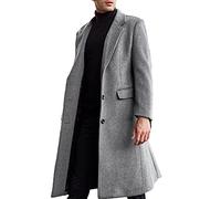 ECDAHICC - Abrigo de lana para hombre, informal, entallado, largo, cuello con muesca, abrigo con solo una fila de botones, abrigo de invierno cálido, gris, XL