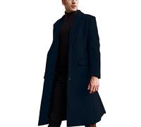 ECDAHICC - Abrigo de lana para hombre, informal, entallado, largo, cuello con muesca, abrigo con solo una fila de botones, abrigo de invierno cálido, azul oscuro, M