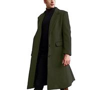 ECDAHICC - Abrigo para Hombre, informal, ceñido, Lana, Largo, Chaqueta, Cuello solapa, Gabardina, Abrigo, Simple, con botones, Invierno, cálido, Ropa de exterior, verde oscuro, XL