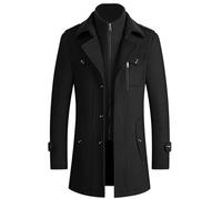 ECDAHICC Chaqueta de mezcla de lana para hombre Cremallera Slim Fit Gruesa Invierno a prueba de viento Outwear con bufanda desmontable, Negro , L