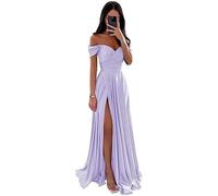 ECDAHICC Vestido de dama de honor sin hombros para mujer, de satén, con abertura larga, elegante, vestido formal de noche, línea A, para boda y fiesta LP-3XL
