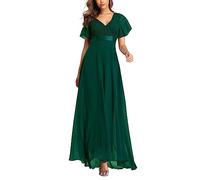 ECDAHICC Vestido de noche para mujer, con cinturón, línea A, gasa, vestido de dama de honor, cuello en V, elegante, largo, verde, L