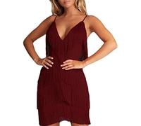ECDAHICC Vestidos de mujer estilo Gatsby de los años 20 con flecos, minivestidos, Cuello en V Rojo Vino, Large