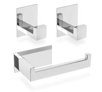 ECENCE 1x Portarrollos Papel Higiénico + 2X Ganchos para Toallas Adhesivo sin taladrar, Accesorios para baño, Cromo - Fabricados en Acero Inoxidable 304