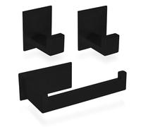 ECENCE 1x Portarrollos Papel Higiénico + 2X Ganchos para Toallas Adhesivo sin taladrar, Accesorios para baño, Negro - Fabricados en Acero Inoxidable 304