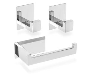 ECENCE 1x Portarrollos Papel Higiénico + 2X Ganchos para Toallas Adhesivo sin taladrar, Accesorios para baño, Cromo - Fabricados en Acero Inoxidable 304