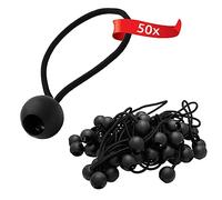 ECENCE 50 Piezas Tensores de Goma con Bolas - Gomas Elásticas de Plástico para Lonas, Carpas, Pabellones y Tiendas - Fijación Segura con Gran Fuerza Tensora - Negro