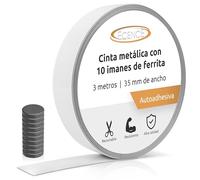 ECENCE Cinta Metálica Adhesiva 3m 35 mm con 10 Imanes | Tira de acero con imanes de ferrita para fijar notas, fotos, figuras y apuntes de forma práctica