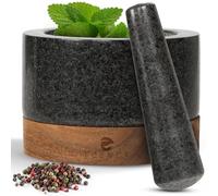 ECENCE Mortero Cocina en Madera de Acacia y Granito Ø15,5cm