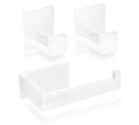 ECENCE Portarrollos Papel Higiénico con 2 Ganchos Adhesivos Blanco | Set de baño de acero inoxidable 304 con portarrollos y 2 ganchos para toallas, instalación adhesiva sin taladrar