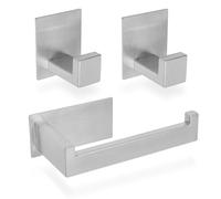 ECENCE Portarrollos Papel Higiénico con 2 Ganchos Adhesivos Cepillado | Set de baño de acero inoxidable 304 con portarrollos y 2 ganchos para toallas, instalación adhesiva sin taladrar