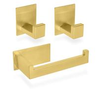 ECENCE Portarrollos Papel Higiénico con 2 Ganchos Adhesivos Oro | Set de baño de acero inoxidable 304 con portarrollos y 2 ganchos para toallas, instalación adhesiva sin taladrar