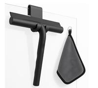 ECENCE Rasquetas Limpiacristales para Ducha de Silicona - Limpia Mamparas Cristal con Soporte para Colgar y Gamuza de Microfibra - Negro - 21cm