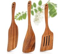ECENCE Set de Espátulas de Madera de Acacia - Juego de 3 Utensilios de Cocina - Espátulas de Madera Resistentes al Calor - para Sartenes Antiadherentes y Batería de Cocina con Revestimiento