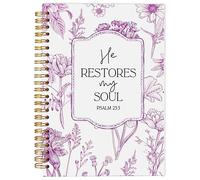 Ecezatik Cuaderno cristiano para mujer, diario de regalos de arte cristiano, diario de oración para mujeres, cuaderno de diario bíblico, salmo 23:3 He Restores My Soul cuaderno floral en espiral de