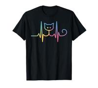 ECG Cat Heartbeat Line Rainbow Kitty Outline Minimalist Camiseta