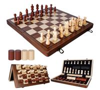 Echecs en Bois, ajedrez - Juego de ajedrez magnético 2 en 1 con tablero plegable para un almacenamiento fácil, ideal para fiestas y eventos familiares (39 x 39 cm)