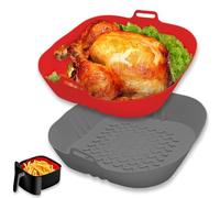 Echehi 2 Piezas Molde Silicona Freidora de Aire, Reutilizable para Moldes para Freidora de Aire de 20,5 cm. Accesorios Freidora de Aire COSORI, Ninja, Tower. Gris Rojo