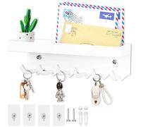 Echehi 6 Ganchos Cuelga Llaves Con Estanteria, Autoadhesivo a Prueba de óxido Metal Colgador Llaves Pared Adecuado para Entrada. Blanco