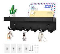 Echehi 6 Ganchos Cuelga Llaves Con Estanteria, la Multifuncional Autoadhesivo a Prueba de óxido Metal Colgador Llaves Pared Adecuado para Entrada, Cocina, Oficina, Baño y sala de estar. Negro