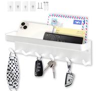 Echehi 6 Ganchos Cuelga Llaves Con Estanteria, la Multifuncional Autoadhesivo a Prueba de óxido Metal Colgador Llaves Pared Adecuado para Entrada, Cocina, Oficina, Baño y sala de estar (Blanco)