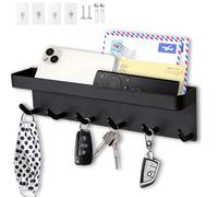 Echehi 6 Ganchos Cuelga Llaves Con Estanteria, la Multifuncional Autoadhesivo a Prueba de óxido Metal Colgador Llaves Pared Adecuado para Entrada, Cocina, Oficina, Baño y sala de estar (Negro)